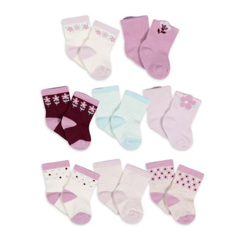Gerber Baby Girl Jersey Crew Wiggle-Proof Socks, 8-Pack (0-3 Months - 6/9 Months)