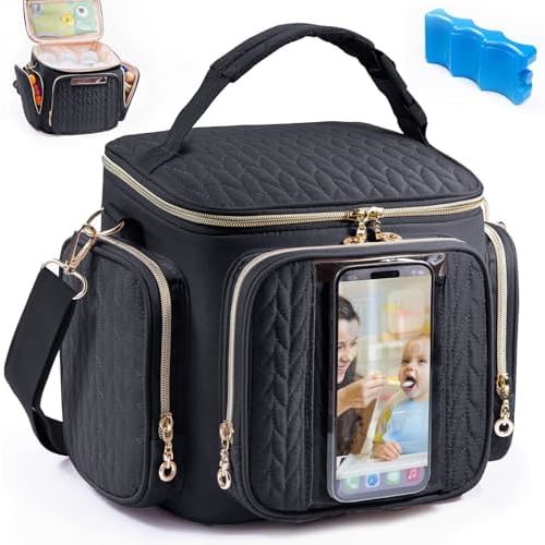 SFYBYHEART Breastmilk Cooler Travel Bag with Ice Pack for 6 Baby Bottles Up to 9 Ounce - Insulated Bottle bag for Daycare - Breastmilk Storage Bag - Baby Bottle Cooler Bag Attach to a Stroller