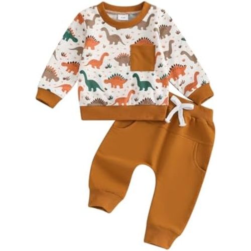 MA&BABY Toddler Boys Clothes Dinosaur Print 6 12 18 24 Months 3T 4T Outfits Long Sleeve Pullover Jogger Pant 2PC Sets