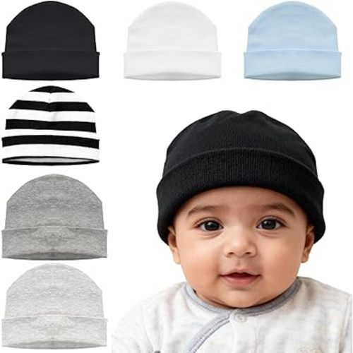 6 Pcs Cotton Baby Hat Soft Stripes Caps Preemie Beanie Warm Cute Newborn Hospital Winter Nursery Hats for Infant Multi