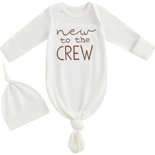 Newborn Boy Knotted Gown Coming Home Outfit Baby Infant Sleeper Outfits Cute Baby Fall Winter Pajamas with Hat