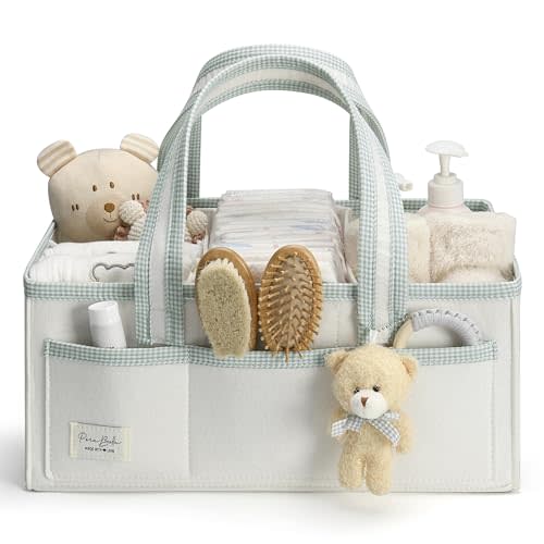 PeraBella XL Diaper Caddy Organizer With Handle, Baby Shower Gifts Basket Bag, Registry Search Must Haves Items, Newborn Girl Boy Nursery Storage Organizer, Baby Bag Essentials, Car Diaper Caddy Cart