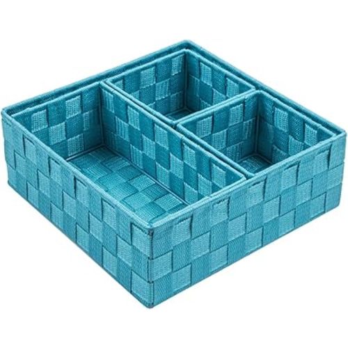 Posprica Woven Storage Baskets for Organizing, Small Black Baskets Cube Bin Container Tote Organizer Divider for Drawer, Closet, Shelf, Dresser, Set of 4(Aqua)