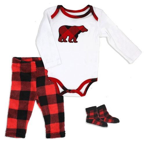 Baby Boys And Girls Red Buffalo Plaid Plush 3 Piece Lounge Set