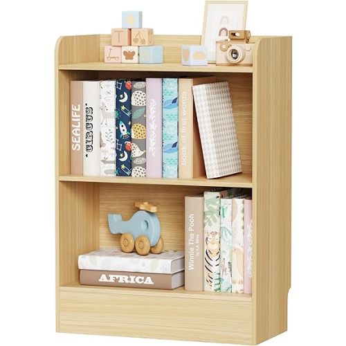 Lkeiyay Kids Bookshelf and Toy Storage Organizer, 3-Tier Wood Montessori Shelf for Bedroom, Playroom, Nursery, Classroom (Natural)