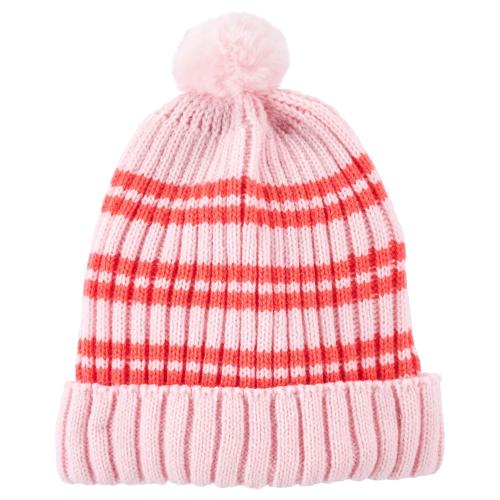 Baby Striped Knit Beanie - 0-9M - Style,Pink/Orange