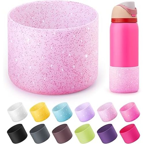 Silicone Water Bottle Boot for Owala 32 oz, Anti-Slip Protective Sleeve for Owala Twist & FreeSip & Flip Stainless Steel Water Bottle, Boot Bottom Base for Owala (Glitter Pink)