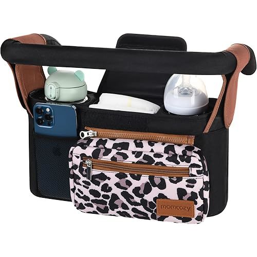 Momcozy Universal Stroller Organizer with Insulated Cup Holder Detachable Phone Bag & Shoulder Strap, Fits for Stroller like Uppababy, Baby Jogger, Britax, BOB, Umbrella and Pet Stroller