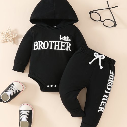 Hooded Long-Sleeved Trousers with Letter Print, For Outdoor