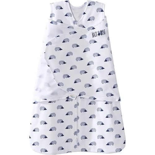 HALO 100% Cotton Sleepsack Swaddle, 3-Way Adjustable Wearable Blanket, TOG 1.5, Navy Hedgehog, Newborn, 0-3 Months