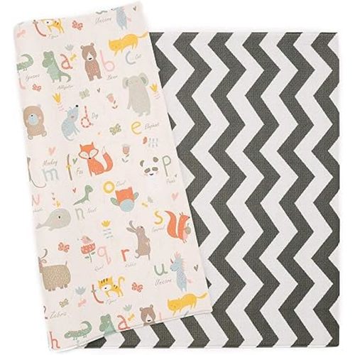 Baby Care Play Mat (Large, Zig Zag - Black) 82'' x 55'' Original One-Piece Reversible Rollable Waterproof Play Mat for Infants, Babies, Toddler, and Kids