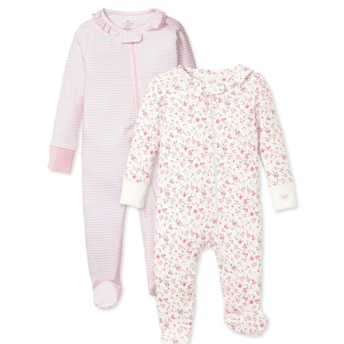Baby's Pima Ruffle Collar Romper Duo in Pink Stripe & Dorset Floral