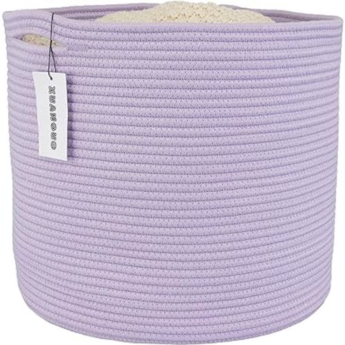 Cotton Rope Basket For Girls Boys Kids 16”X14” Baby Laundry Basket Nursery Bin Round Woven Basket Organizer For Storage Toys Blankets Shoes Clothes purple