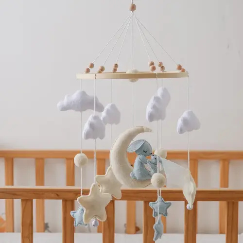 GOODMOM Dreaming Bunnies Baby Crib Mobile - Handmade Soothing Bedtime Baby Mobile for Crib - Felt Night Mood Nursery Decor for Baby Boys & Girls - Easy Assembly & Durable – Perfect Newborn Gifts