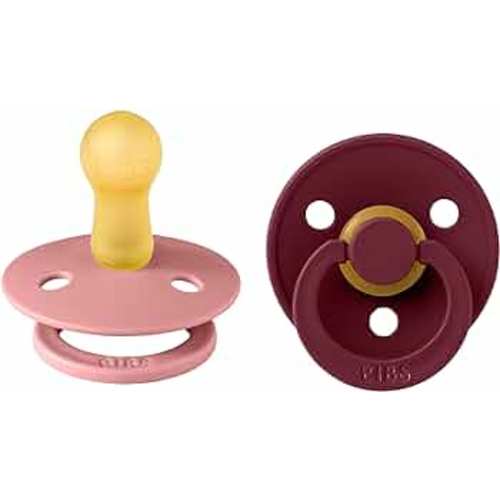 BIBS Pacifiers Colour Collection | Natural Rubber Baby Pacifier | Set of 2 BPA-Free Soothers | Made in Denmark | 6+ Months (Pack of 2) | Dusty Pink/Elderberry