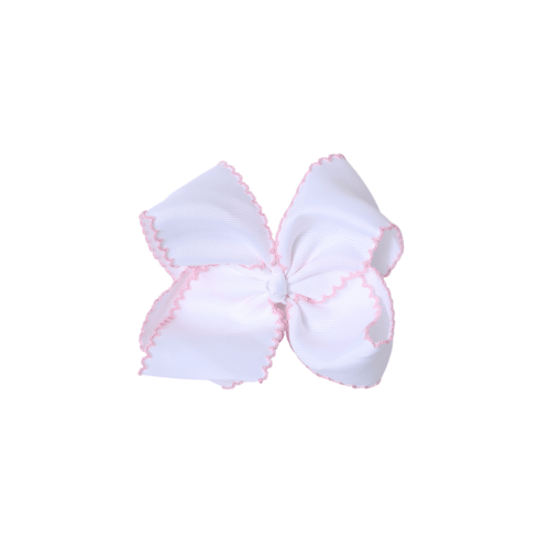 Scalloped Edge Grosgrain Bow White/Pink – The Smocked Flamingo