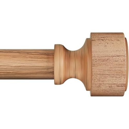 Wood Curtain Rods for Windows 48 to 84 Inch, 1" Diameter Adjustable Heavy Duty Vintage Window Curtain Rod with Imitation Wood Grain Finials, Rustic Decorative Drapery Rods Set