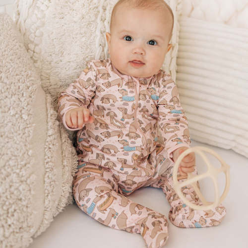 Dachshund Zip Footie - Dusty Rose by Luna and Arlo