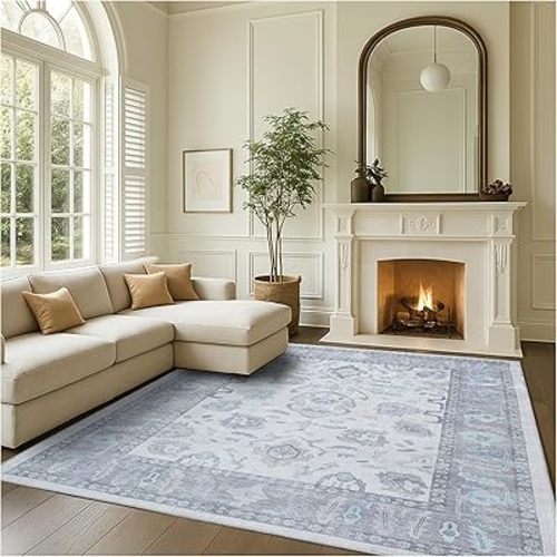 Fame Rugs Modern Oushak Rug 7'5x10, Vintage Turkish Gray Oriental Antique Inspired Area Rugs, Washable Foldable Luxury Living Room Bedroom (384GB, 7'5 x 9'9)
