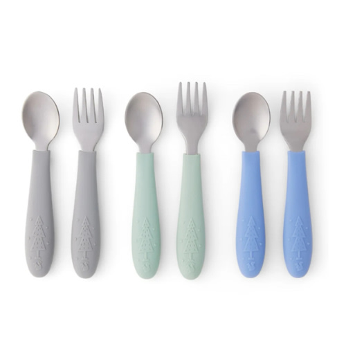 Babies/Toddler Stainless Steel Spoons + Forks with Silicone Handle