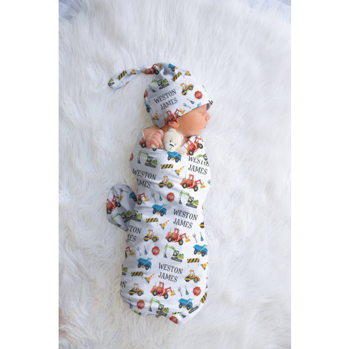 Construction Swaddle Blanket, Construction Theme Baby Shower, Personalized Swaddle Blanket Boy, Newborn Baby Gift, Construction Nursery
