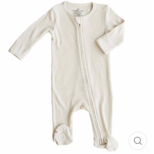 Caden Lane | Bamboo Waffle Zipper Footie | Size: 0-3 months | Color: Eggshell