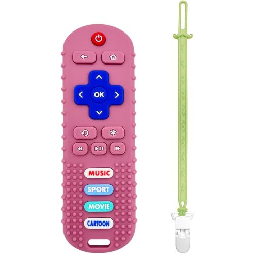 Baby Teething Toys, Food Grade Silicone Remote Control Teether for Babies 3 6 12 18 Months, TV Remote Shape with Silicone Pacifier Clip Infant Chew Toys for Boys and Girls, Freezer BPA Free