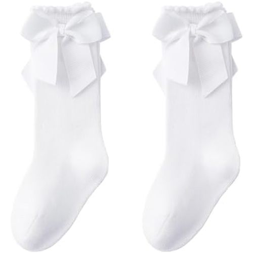 Baby Knee High Socks Toddler Long Socks Girls Bow Ruffled Knee Socks Cotton Tube Stockings Infant Dress Socks