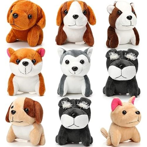 Sumind 9 Pcs Mini Plush Dogs Bulk Puppy Stuffed Animals Small Cute Soft Puppies Toys Assorted for Easter Goodie Bag Fillers Baby Shower Birthday Party Favors Carnival Gift(Vibrant Puppy)