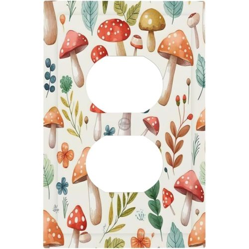 Outlet Covers Boho Cute Mushroom Colorful Plant 1 Gang Duplex Light Switch Cover Plate Decorative Wall Plates Electrical Switchplate Receptacle Cover for Nursery Bathroom Bedroom Decor