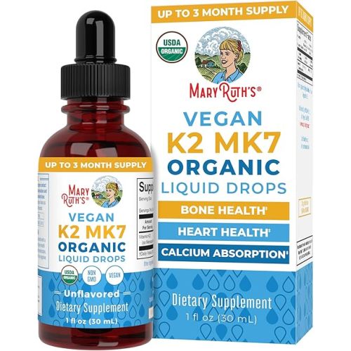 MaryRuth Organics USDA Organic Vitamin K2 MCT Liquid Drops for Adults & Kids | 100 mcg K2 MK7 per serving + Organic MCT Oil | Vegan K2 Vitamin for Bone Health | Heart Health | Calcium Absorption | 1oz