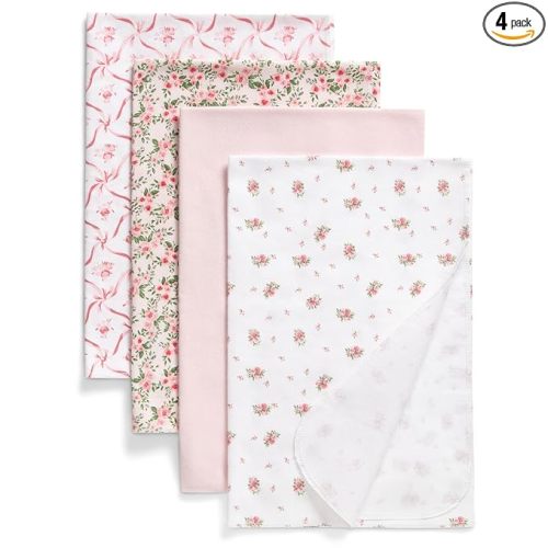 Delta Children 100% Cotton Flannel Baby Receiving Blankets for Girls and Boys – 30x30 Inches (Pack of 4), Pink Floral