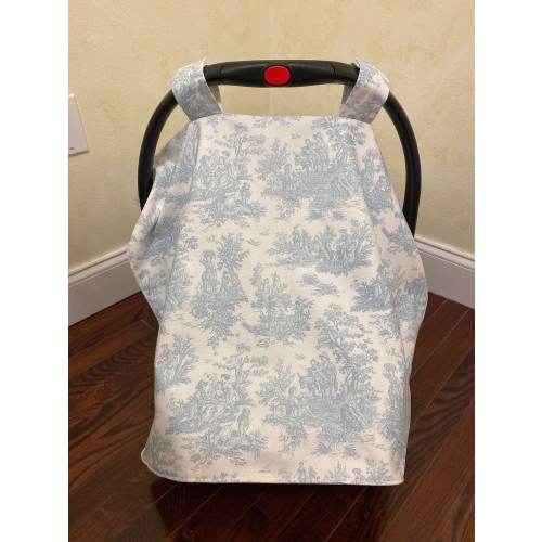 Baby Car Seat Tent, Blue, Pink, or Gray Toile Baby Car Seat Canopy, French Toile Baby Shower Gift, Neutral Baby