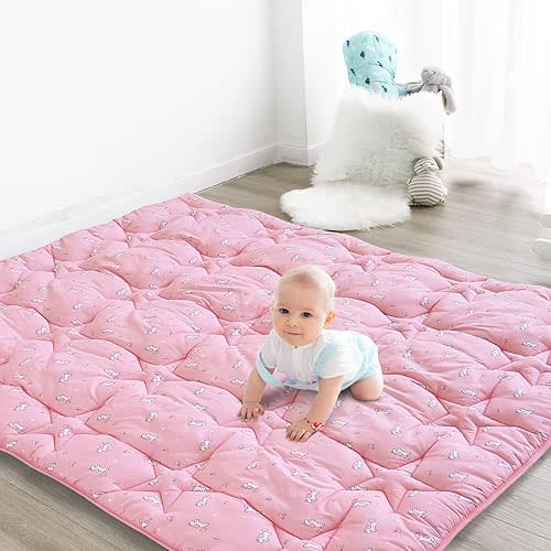 SPRINGSPIRIT Baby Play Mat, 47x47 Infant Play Mat for Playpen, Thicken Cushioned Baby Mat for Floor, Non-Slip Washable Playmat for Babies, Toddlers, Pink