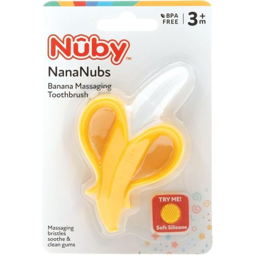 Nuby Nananubs Banana Massaging Teether – Baby Teething Toys 3 Months and Up, Silicone Teether for Sore Gums, Infant Toy, Baby Essentials, Brush, Travel Accessory, Gift for Babies