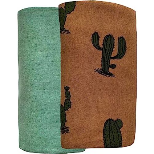 Leyl&Ari Muslin Swaddle Blanket 100% Organic Cotton Lightweight Soft Breathable Recieving Wrap for Infant & Newborn 47 in (Cactus/Olive Green, 47X47)