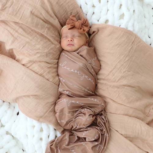 Personalized Camel Baby Name Swaddle Blanket - Script