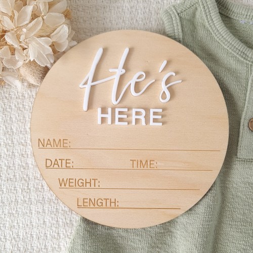 She’s Here or He&#39;s Here | announcement plaque  | Newborn photo shoot | Newborn announcement | Photo prop | Hello world Sign  | Hello World