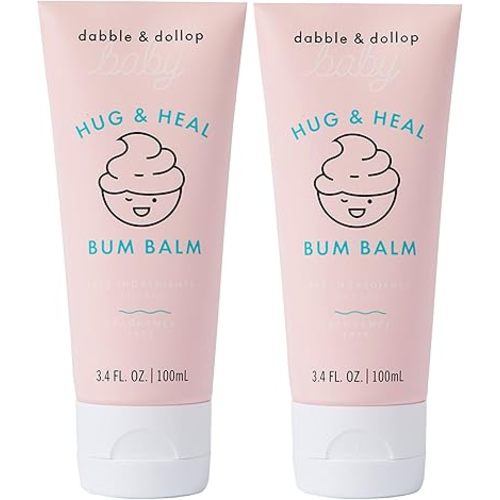 Dabble & Dollop Baby Hug & Heal™ Bum Balm – Fragrance-Free Zinc Oxide Diaper Rash Protection, Gentle Non-Medicated Diaper Cream for Sensitive Baby Skin (2-Pack, 3.4 oz Each)