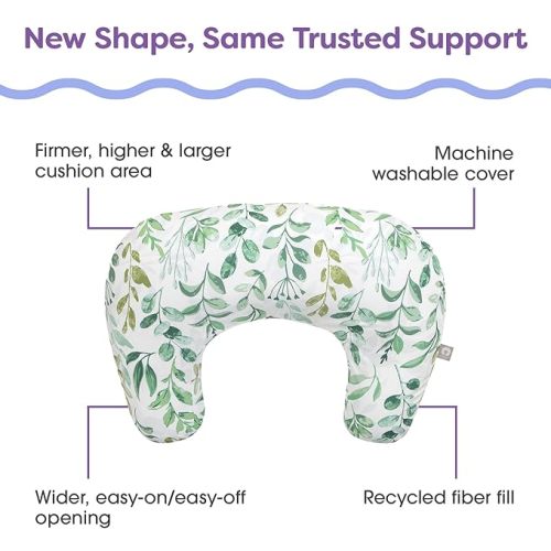 Boppy Nursing Pillow - Ergonomic Bottle & Breastfeeding Pillow with High, Firm, Large Area, Water-Repellent Cushion with Washable Cover; Baby Safety Alliance Verified - Sage Green Leaf