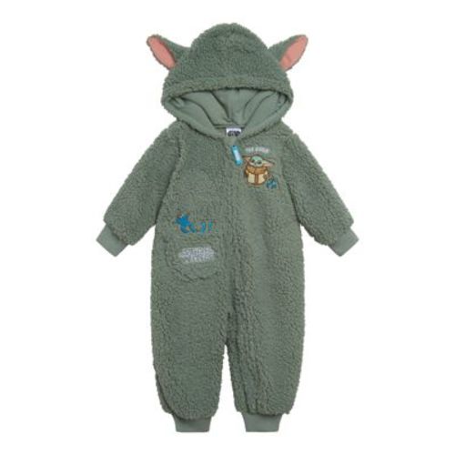 Star Wars The Mandalorian Grogu Newborn Baby Boys Cozy Faux Sherling Zip Up Cosplay Coverall Pale Green Newborn