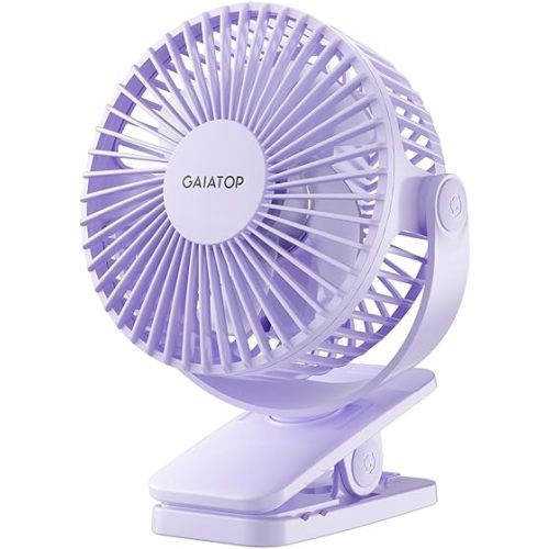 Gaiatop Portable Clip on Fan Battery Operated, Small Powerful 3 Speed Quiet 360° Rotate, USB Rechargeable Mini Personal Cooling Fan for Desk Table Home Office Stroller Camping Women Gifts Purple