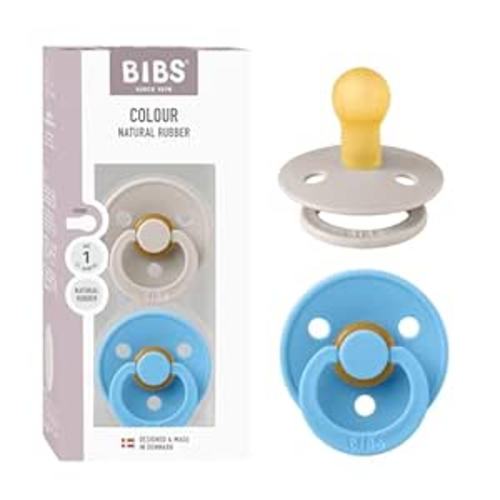 BIBS Colour Pacifier 2-Pack, BPA Free Dummy Binky, Round Nipple. Natural Rubber Latex, Made in Denmark, Size 1 (0-6 Months), Mushroom/Breeze
