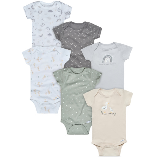 Gerber Baby Neutral 6-Pack Short Sleeve Bodysuits, Sizes Newborn - 18 Months