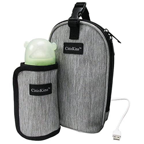 CitisKins Bottle Warmer For Baby Milk USB Portable Bottle Heating Bag Car Water Warming Bag On The Go At Home Or Travel (grey)