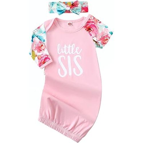AMAWMW Newborn Baby Girl Little Sister Sleeper Gown Stripe Long Sleeve Nightgown Pajamas Gifts Stuff Essential Outfit