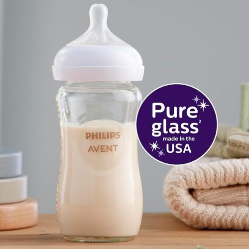 Philips AVENT Glass Natural Baby Bottle with Natural Response Nipple, Clear, 8oz, 4pk, SCY913/04
