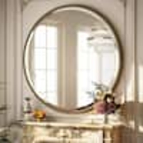 XRAMFY Antique Bronze 24 in. W x 24 in. H Round With Decoration Vanity Wall Mirror Polyurethane Framed Mirror WMPU3RM24GBE