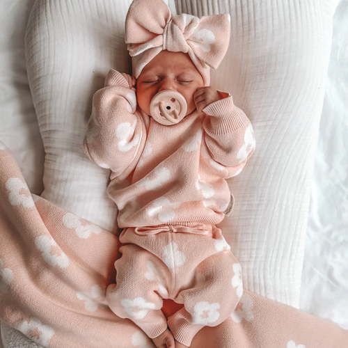 Tfken Outfits Sets For Children Girls Size 3-6 Months Long Sleeve Flower Print Sweater Culotte Newborn Infant Outdoor Pink Outfit Set