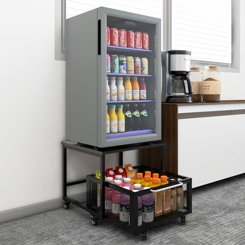 PUNCIA 19.7x19.7in Fridge Stand with Storage Mobile Beverage Refrigerator Stand for Coffee Bar Dorm Fridge Cart for Compact Refrigerator Mini Fridge Organizer with Drawer Basket for Home Office